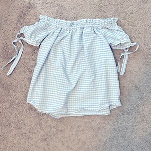 Blue and White Checkered Off The Shoulder Top
